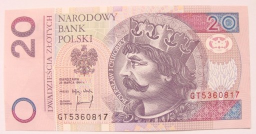 Zdjęcie oferty: Banknot 20 zł 1994 r. RZADKA SERIA GT! UNC