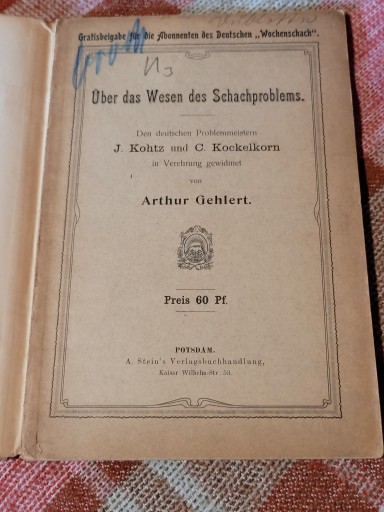 Zdjęcie oferty: Ueber das Wesen des Schachproblems Arthur Gehlert 