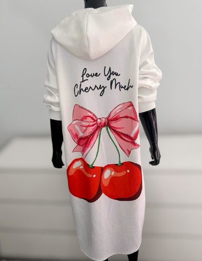 Zdjęcie oferty: Nowa tunika / sukienka typu bluza z kapturem. duży nadruk wiśni i kokardy