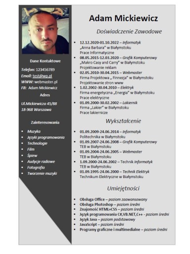 Zdjęcie oferty: Szablon CV DOCX Edytowalny