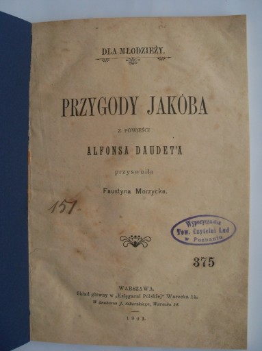 Zdjęcie oferty: Przygody Jakóba - Alfons Daudet - 1903  Warszawa