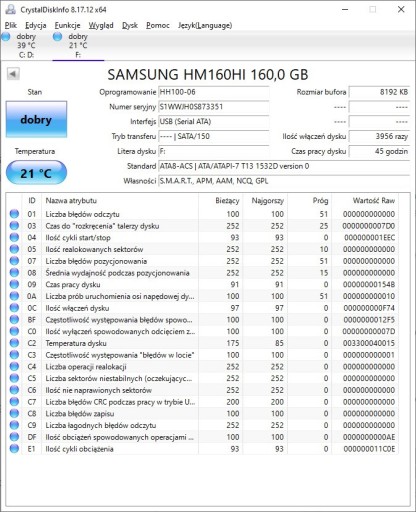 Zdjęcie oferty: SAMSUNG HM160HI 160,0 GB