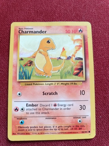Zdjęcie oferty: Rzadka oryginalna karta Charmander Pokemon z 1995 