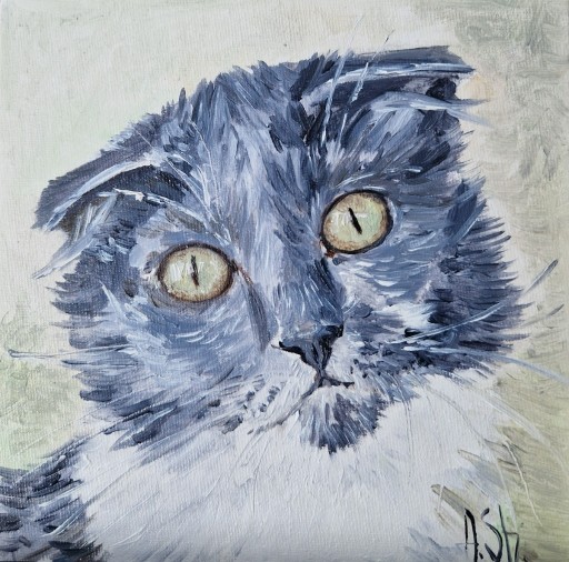 Zdjęcie oferty: Kot, kotek, Obraz farbą olejną na płótnie 15x15 cm