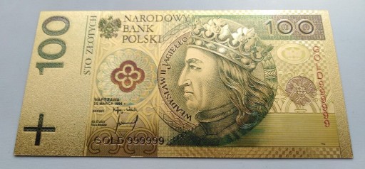 Zdjęcie oferty: Banknot pozłacany 24k 100 złotych POLSKA 1994 rok!