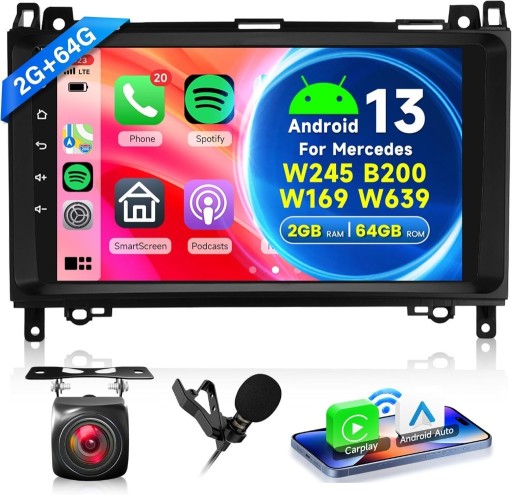 Zdjęcie oferty: Radio Android 13 9" 2+64G carplay do Mercedes  Benz B200 Sprinter W245 W906
