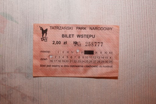 Zdjęcie oferty: Bilet Tatrzański Park Narodowy Stan BDB