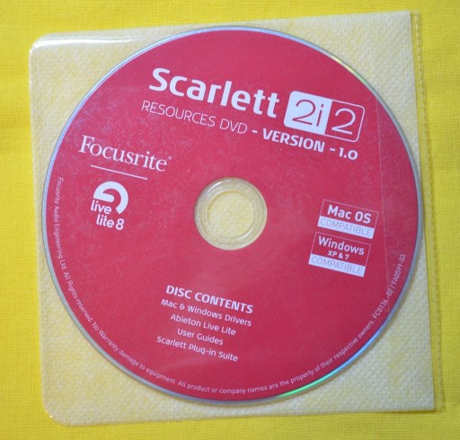 Zdjęcie oferty: FOCUSRITE SCARLETT 2i2 VERSION 1.0 PŁYTA DVD