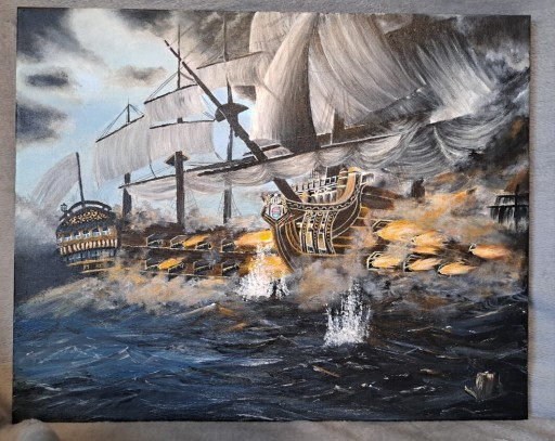 Zdjęcie oferty: Obraz ręcznie malowany morze "Bitwa XVI w" 50x60cm
