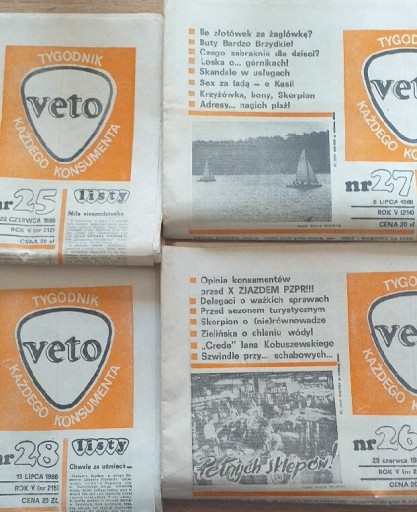 Zdjęcie oferty: VETO - tygodnik każdego konsumenta  4sztuki 1986r