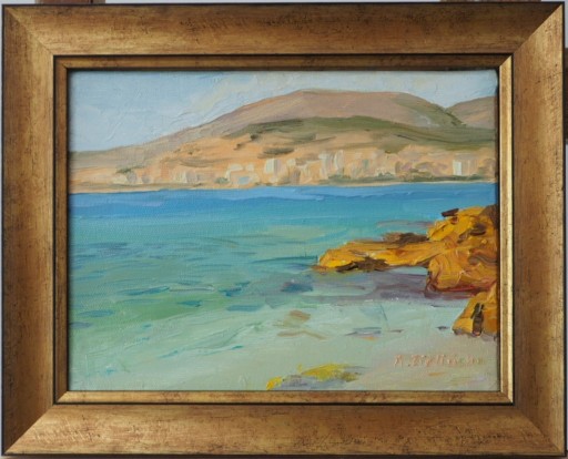 Zdjęcie oferty: Obraz olejny Morze 18x24 cm w ramie drewnianej