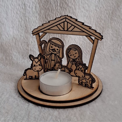 Zdjęcie oferty: Drewniana Szopka Bożonarodzeniowa z świeczką | Figurki 3D | Wersja mała