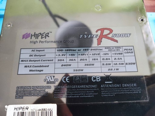 Zdjęcie oferty: Zasilacz ATX HIPER 580W Type R