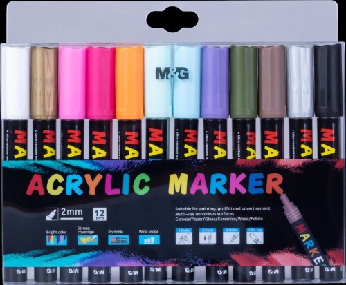 Zdjęcie oferty: Markery akrylowe M&G 1-2mm zestaw 12 szt 