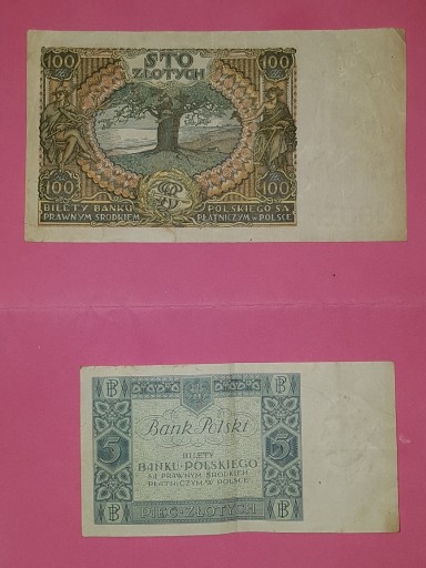 Zdjęcie oferty: Banknot pięć złotych 1930r.  Sto złotych 1934r. 