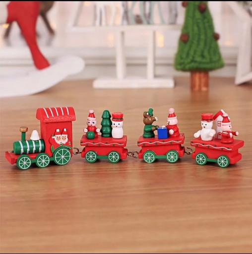 Zdjęcie oferty: Nowy drewniany pociąg ozdoba na Boże Narodzenie 