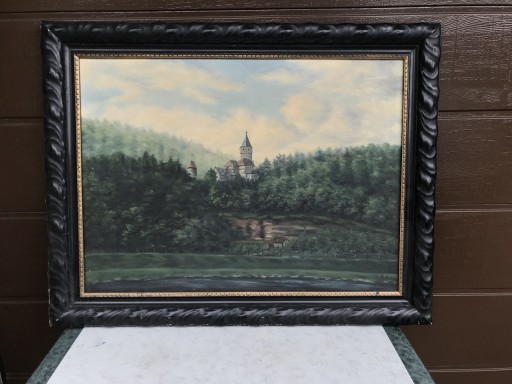 Zdjęcie oferty: Pejzaż zamek - piękny stary obraz - 89 cm x 71 cm