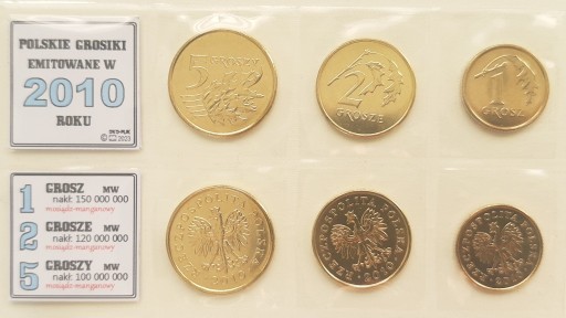 Zdjęcie oferty: #.1, 2, 5, groszy 2010 sześć monet menniczych* 