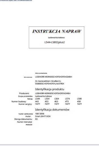 Zdjęcie oferty: Instrukcja NAPRAW Liebherr L 544, L 554, L 564, L 574 2+2  PL