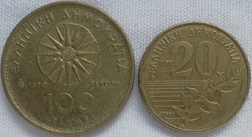 Zdjęcie oferty: Grecja 20 i 100 drachmes 1990, KM#154 i KM#159