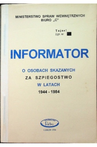 Zdjęcie oferty: Informator o osobach skazanych za szpiegostwo w la