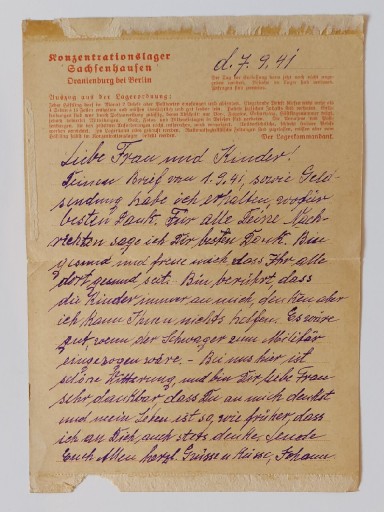 Zdjęcie oferty: List z obozu Oranienburg 1941r +koperta i znaczek