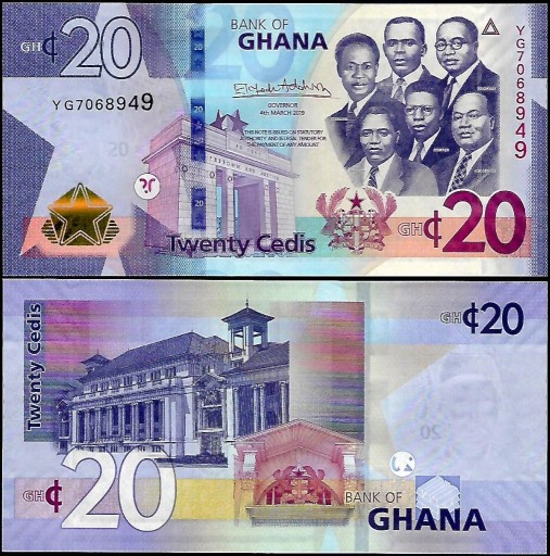 Zdjęcie oferty: * GHANA 20 cedi 2019 P-48 stan UNC Piękne kolory !