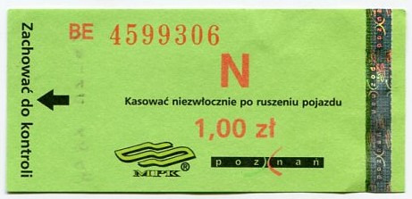 Zdjęcie oferty: Bilet  MPK Poznań - 1zł / Normalny