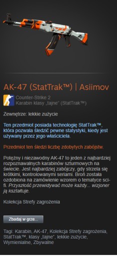 Zdjęcie oferty: SKIN CS2 AK-47 (StatTrak)  Asiimov MW