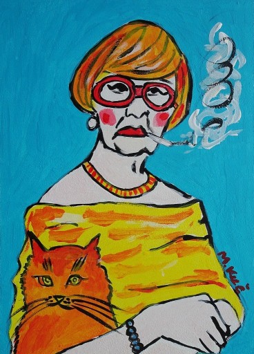 Zdjęcie oferty: obraz do salonu portret babcia z kotkiem