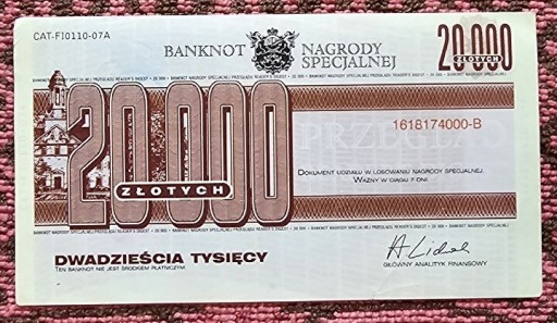 Zdjęcie oferty: Kolekcjonerski banknot 20000 ZŁ , Reader's Digest