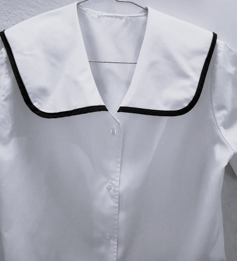 Zdjęcie oferty: Biała bluzka, krótki rękaw, duży kołnierz z lamówk