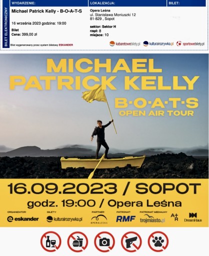 Zdjęcie oferty: 3 bilety Michael Patrick Kelly w Sopocie 16.09