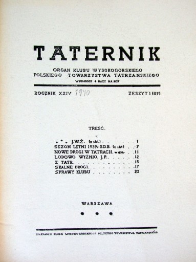 Zdjęcie oferty: TATERNIK. Rok XXIV. Zeszyt 1. [1940]. REPRINT