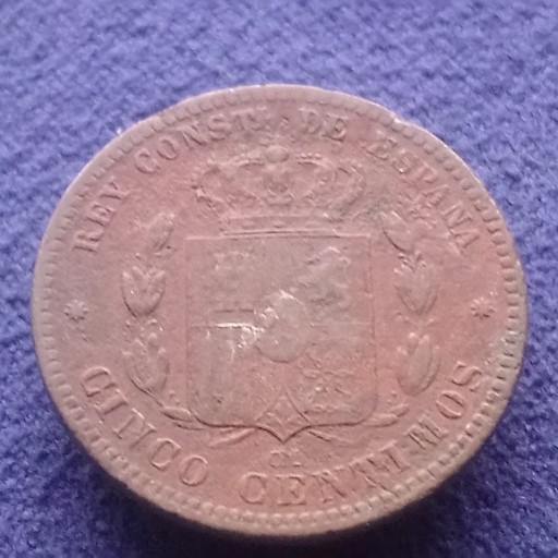 Zdjęcie oferty: A158 Hiszpania 5 centimos 1877 Alfonso XII