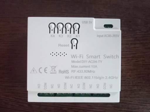 Zdjęcie oferty: Czterokrotny przekaźnik Wi-Fi Tuya na szynę DIN