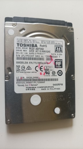 Zdjęcie oferty: Dysk twardy Toshiba 2.5" SATA III 500GB 