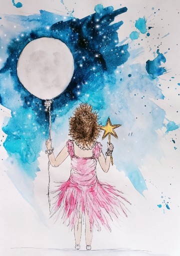 Zdjęcie oferty: girl with moon 70x50 cm fotoobraz