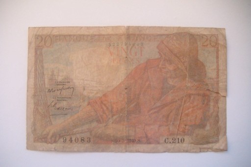 Zdjęcie oferty: BANKNOT FRANCJA  20 FRANCS 1949 r. seria C