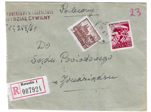 Zdjęcie oferty: Koperta z 1961r ze znaczkiem nr 1044 i 872