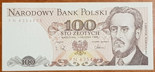 Zdjęcie oferty: Banknot 100 Złotych - 1988. NBP. Seria PN. IDEALNY