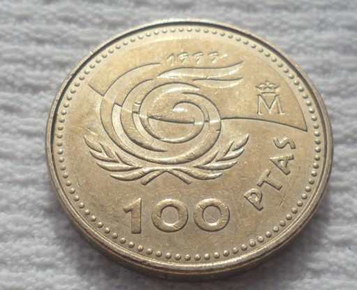 Zdjęcie oferty: Hiszpania 100 peset 1999 Rok Osób Starszych XF