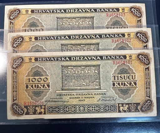 Zdjęcie oferty: Banknoty 1000 Kun kolejne numery Chorwacja 