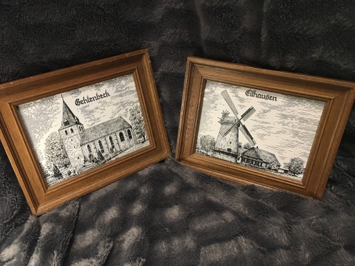 Zdjęcie oferty: Dwa obrazki w drewnianych ramach | młyn, kościół