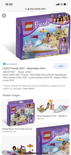 Zdjęcie oferty: Lego friends 3937 (motorówka Olivi)