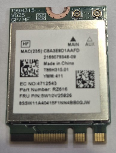 Zdjęcie oferty: Karta WIFI WLAN mini PCI-E Mediatek MT7922A22M WIFI 6 + BT 5.2