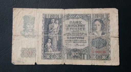 Zdjęcie oferty: Stary banknot Polska 20 zł 1940 rok Gubernia 