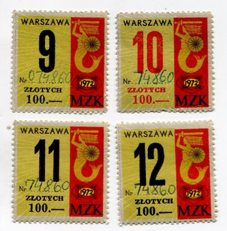 Zdjęcie oferty: Warszawa - Bilety MZK, kwota: 100 zł - 9-12.1972