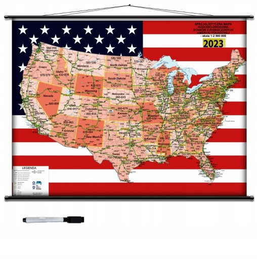 Zdjęcie oferty: Mapa Ścienna Kodowo-drogowa USA 160cmx120cm