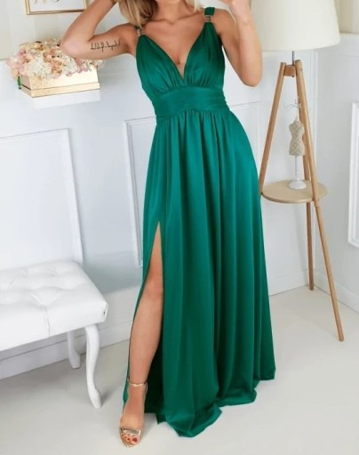 Zdjęcie oferty: Długa zielona suknia z rozcięciem S